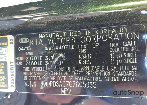 2016 Kia Sportage Lx from USA, damaged, VIN KNDPB3AC7G7805935